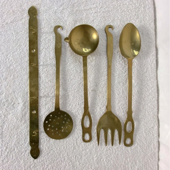 Vintage Brass Utensil Set With Hanger Strip - Picture 7 of 7
